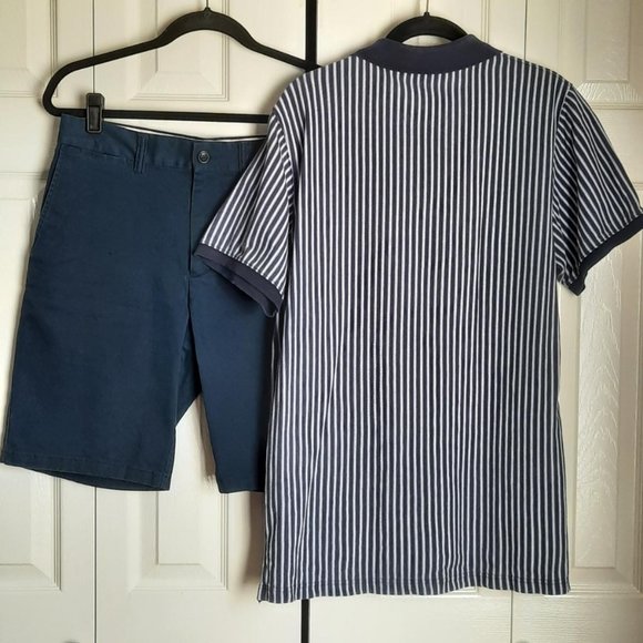 Men's Eddie Bauer Striped Navy Blue and White Cotton Polo Shirt Size Small - Picture 3 of 5